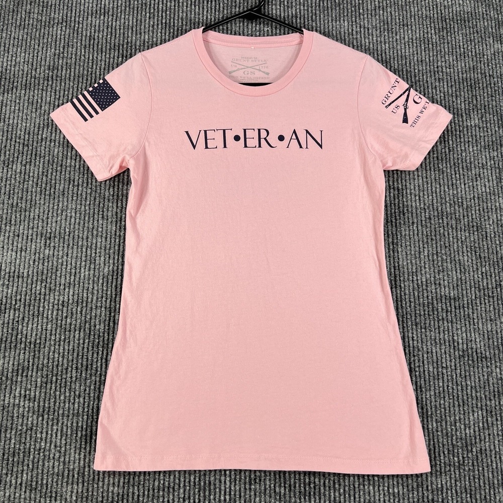 Grunt Style Shirt Womens Medium Pink‎ Short Sleeve Soft Lightweight Veteran